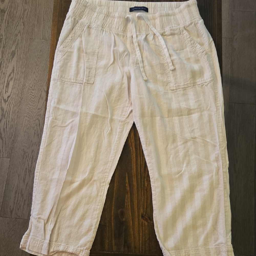 Denver Hayes Beige Linen Cropped Pants